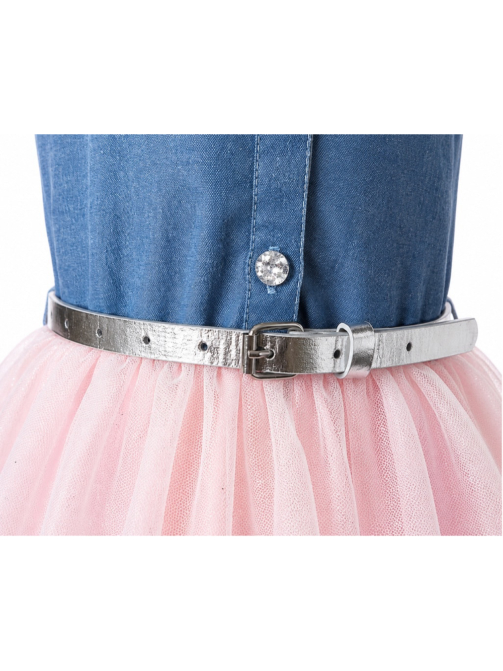 Little Lass Toddler Girls Sleeveless Denim & Pink Tulle Tutu Dress – Size 6 - Picture 6 of 7